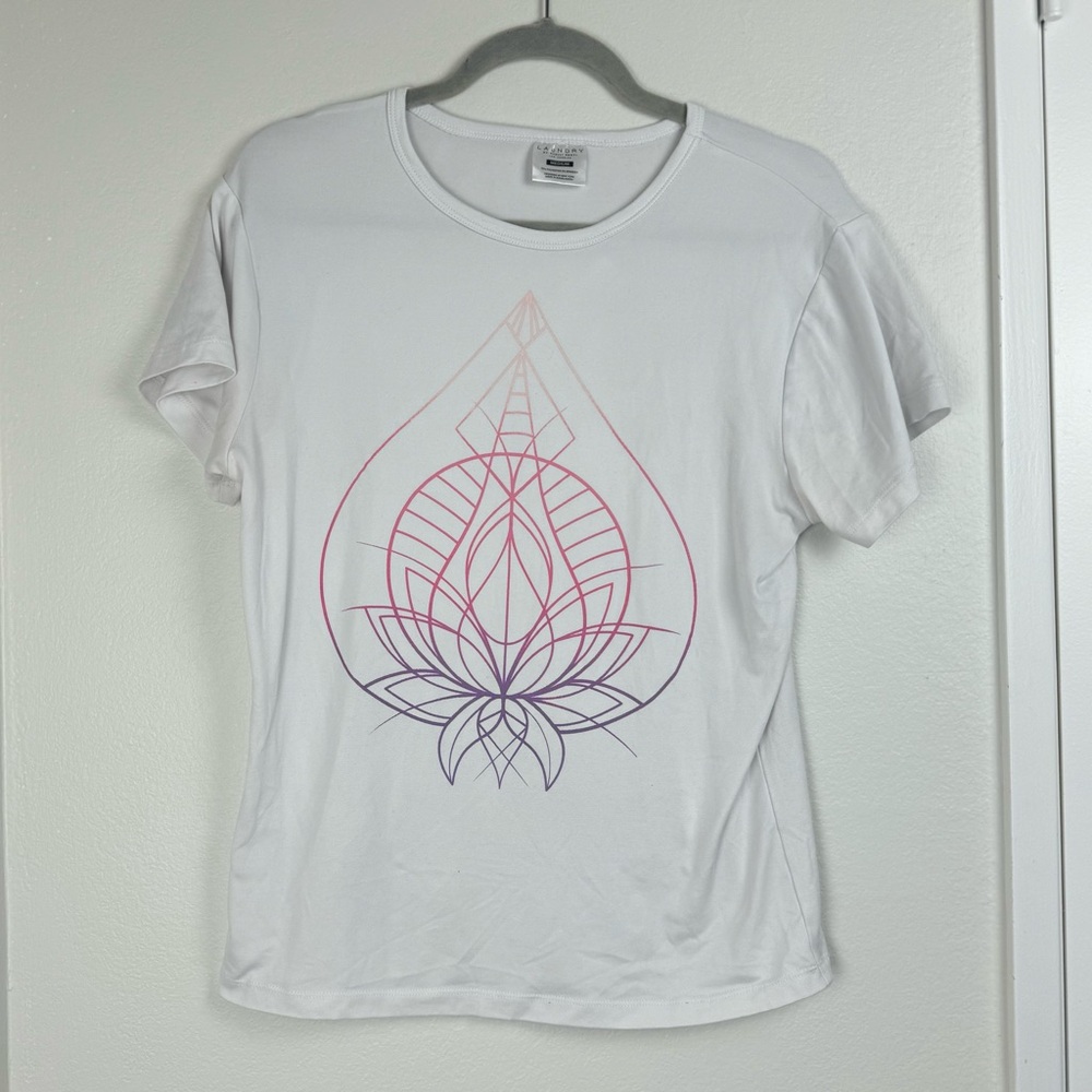Laundry by Shelli Segal White Lotus Tee Shirt Size Medium